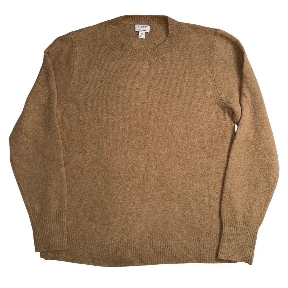 J.Crew Extra-Soft Crew Neck Sweater Camel Brown Wool Blend Size M Long Sleeve